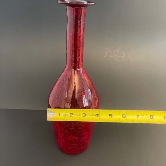 Red Crackle Art Glass Bud Vase – 13" Tall, Elegant Decorative Piece - Picture 3 of 5